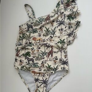 Janie and Jack Cream Safari Print Swimsuit Disney Mickey and Minnie sz 6